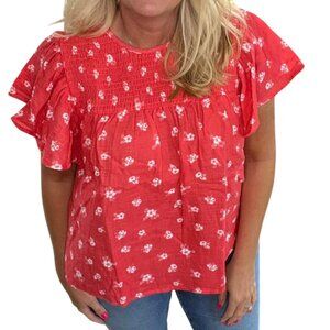 NEW XL LuLaRoe Maddy Flutter Sleeve Smock Top Pink Shirt Short Sleeve Floral